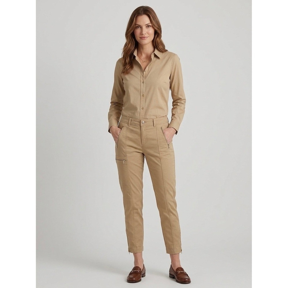 Lauren Ralph Lauren Womens Tan Khaki Zip Cargo Utility Pants Size 14